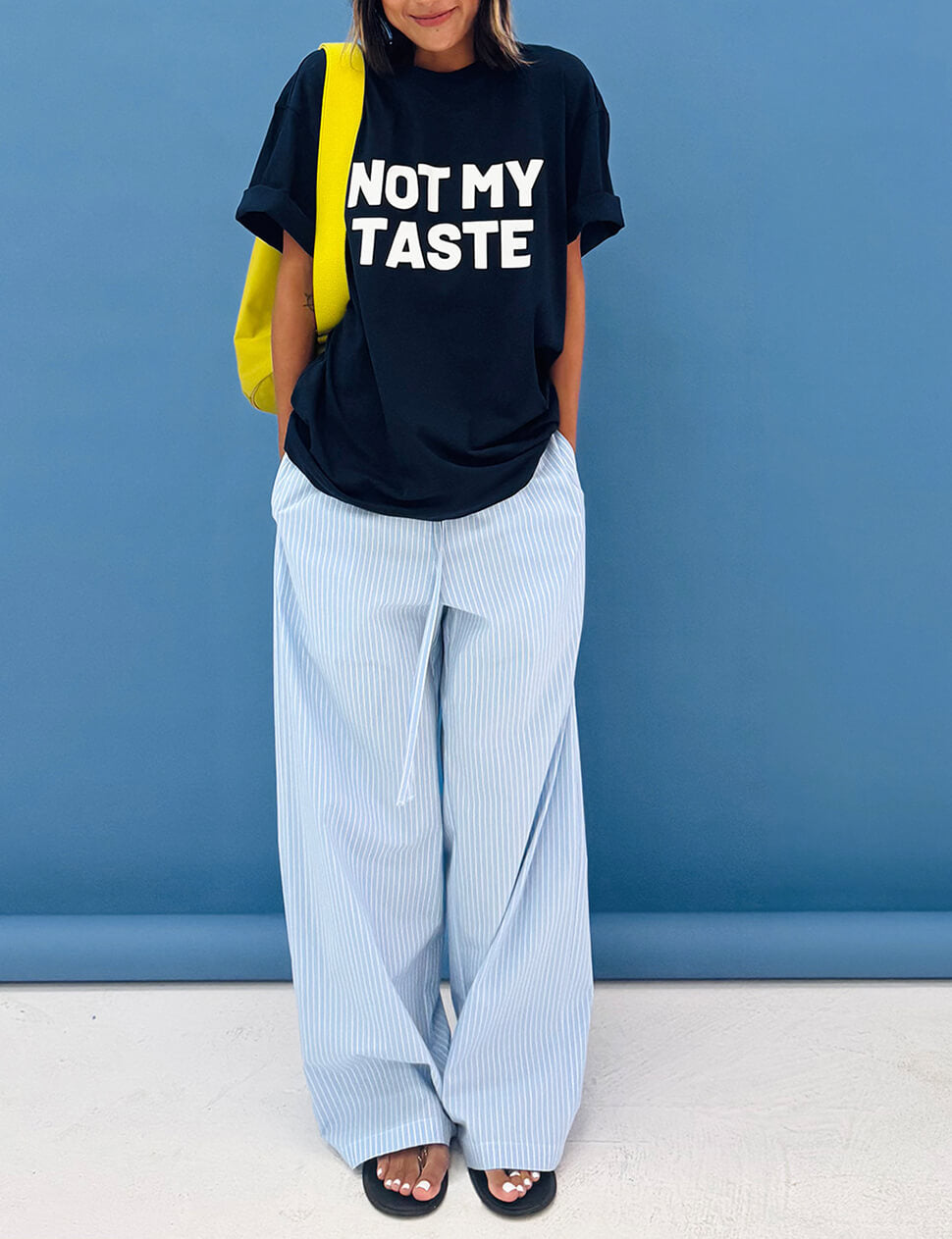 Blue Striped Wide-Leg Drawstring Pants-PREORDER