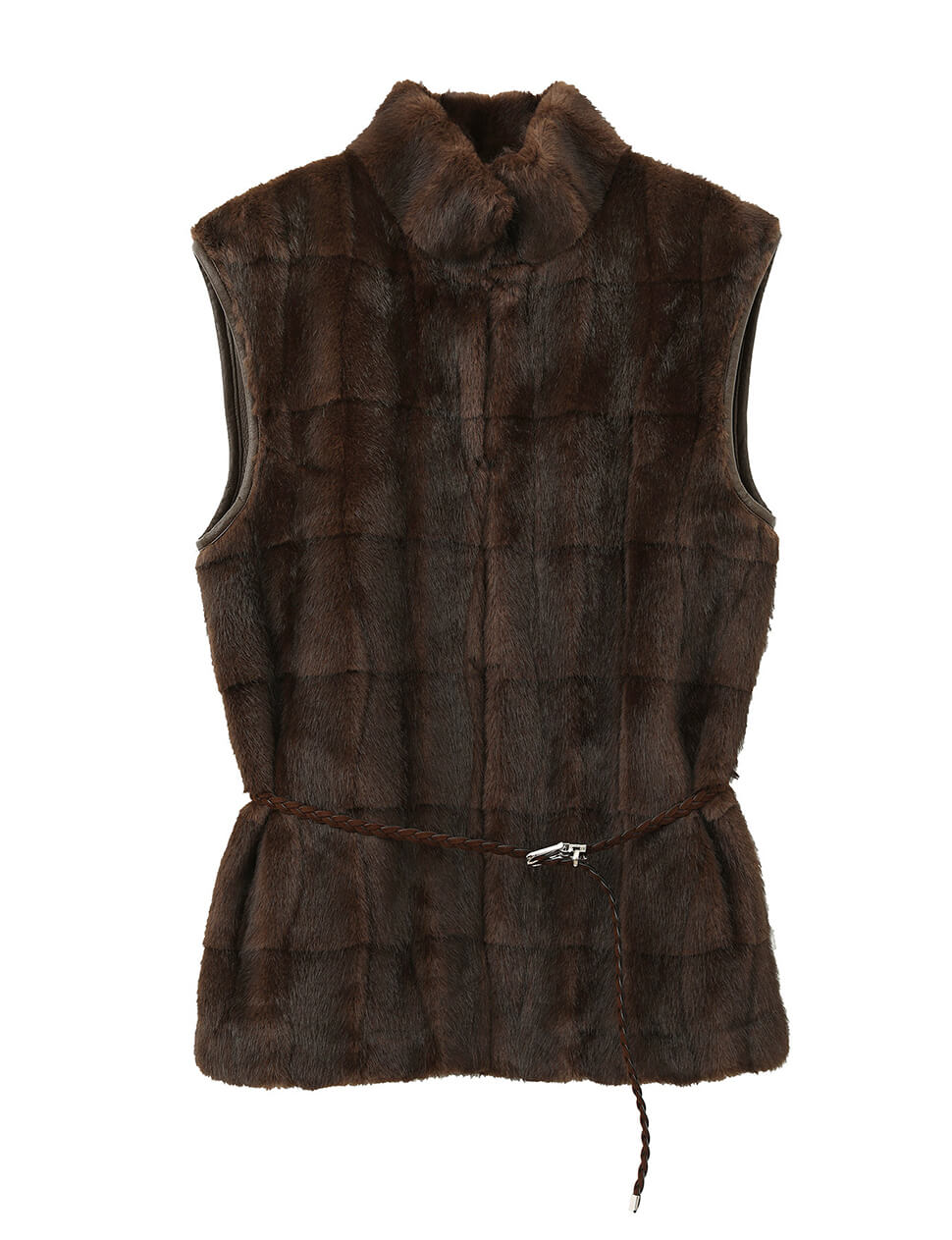Faux Fur Funnel Neck Vest in Dark Brown -PREORDER