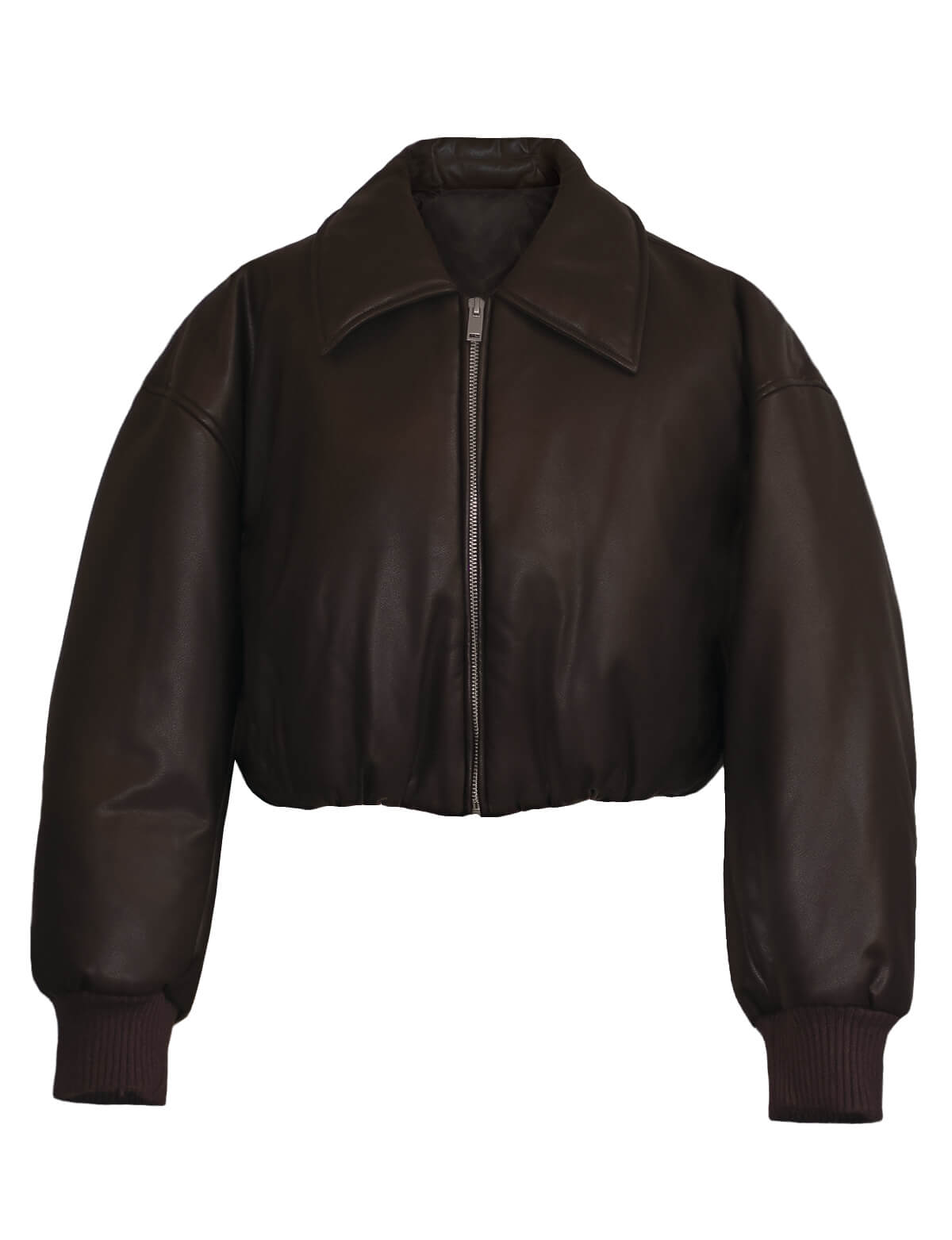 Brown Faux-Leather Bomber Jacket -PREORDER