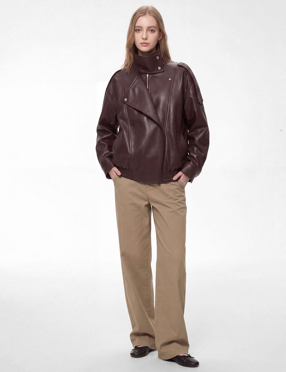 Oversized Snap-Collar  Leather Moto Jacket-PREORDER