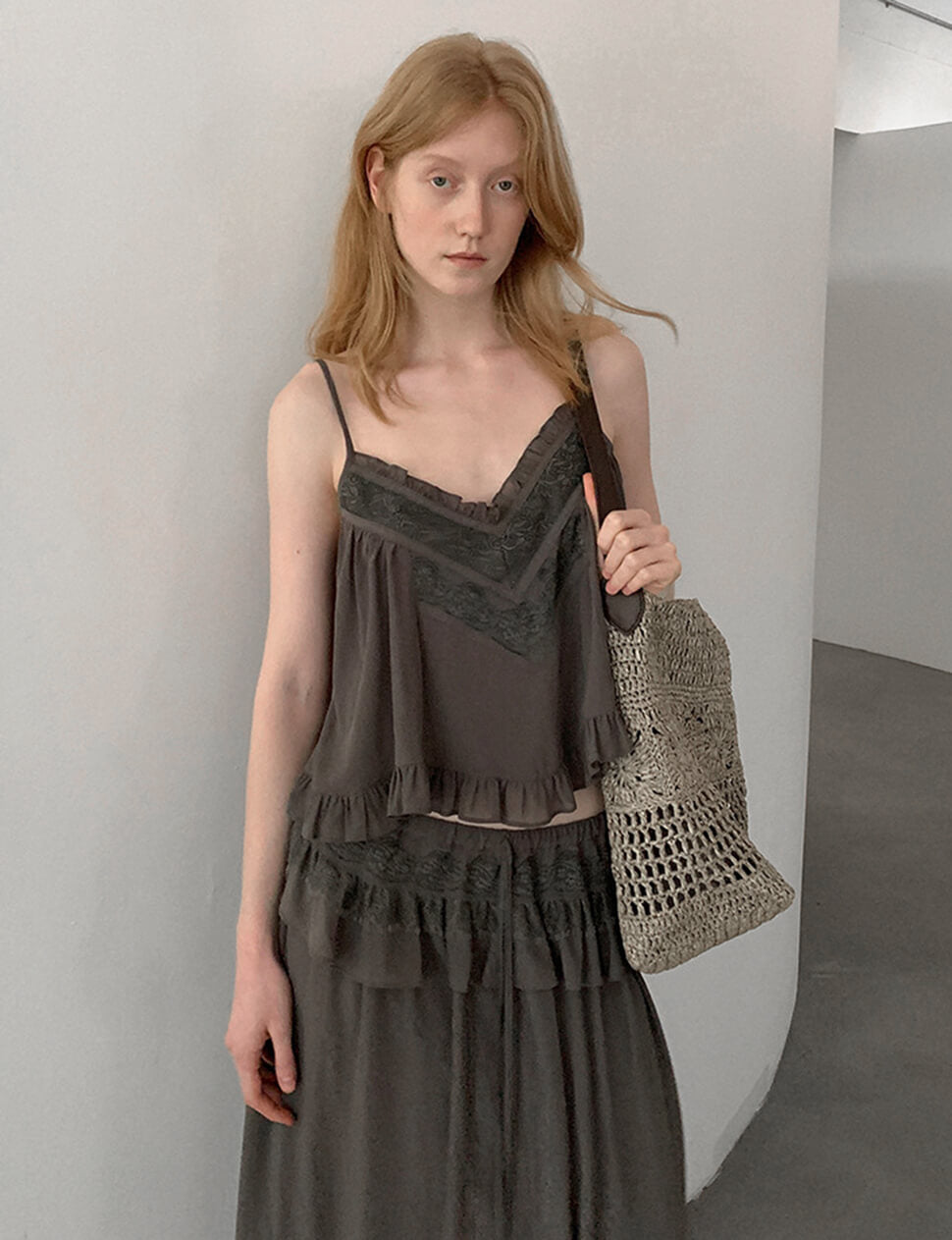 Grey Lace Panel Cami Tank-PREORDER