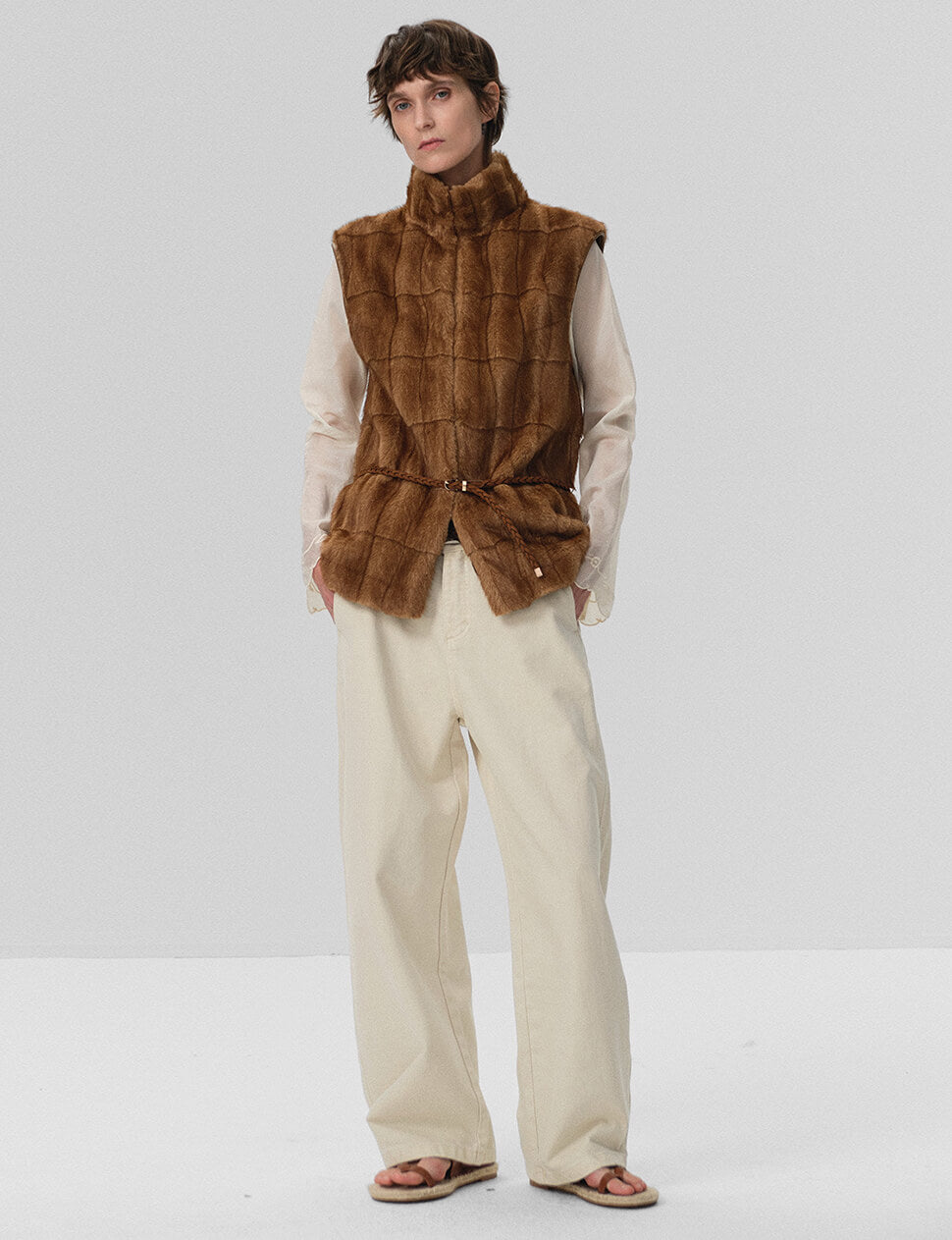 Faux Fur Funnel Neck Vest in Caramel-PREORDER