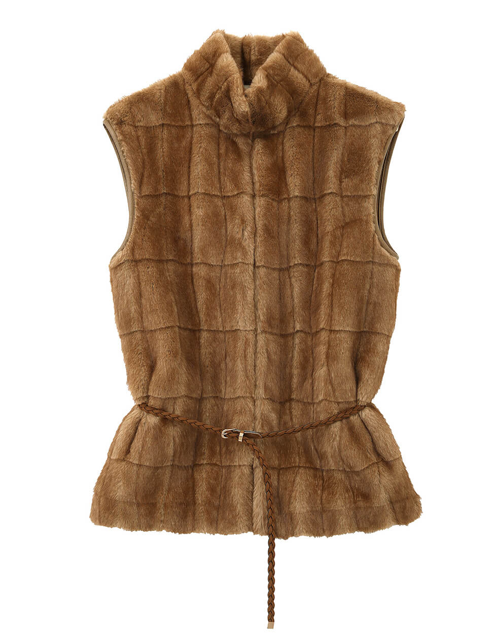Faux Fur Funnel Neck Vest in Caramel-PREORDER