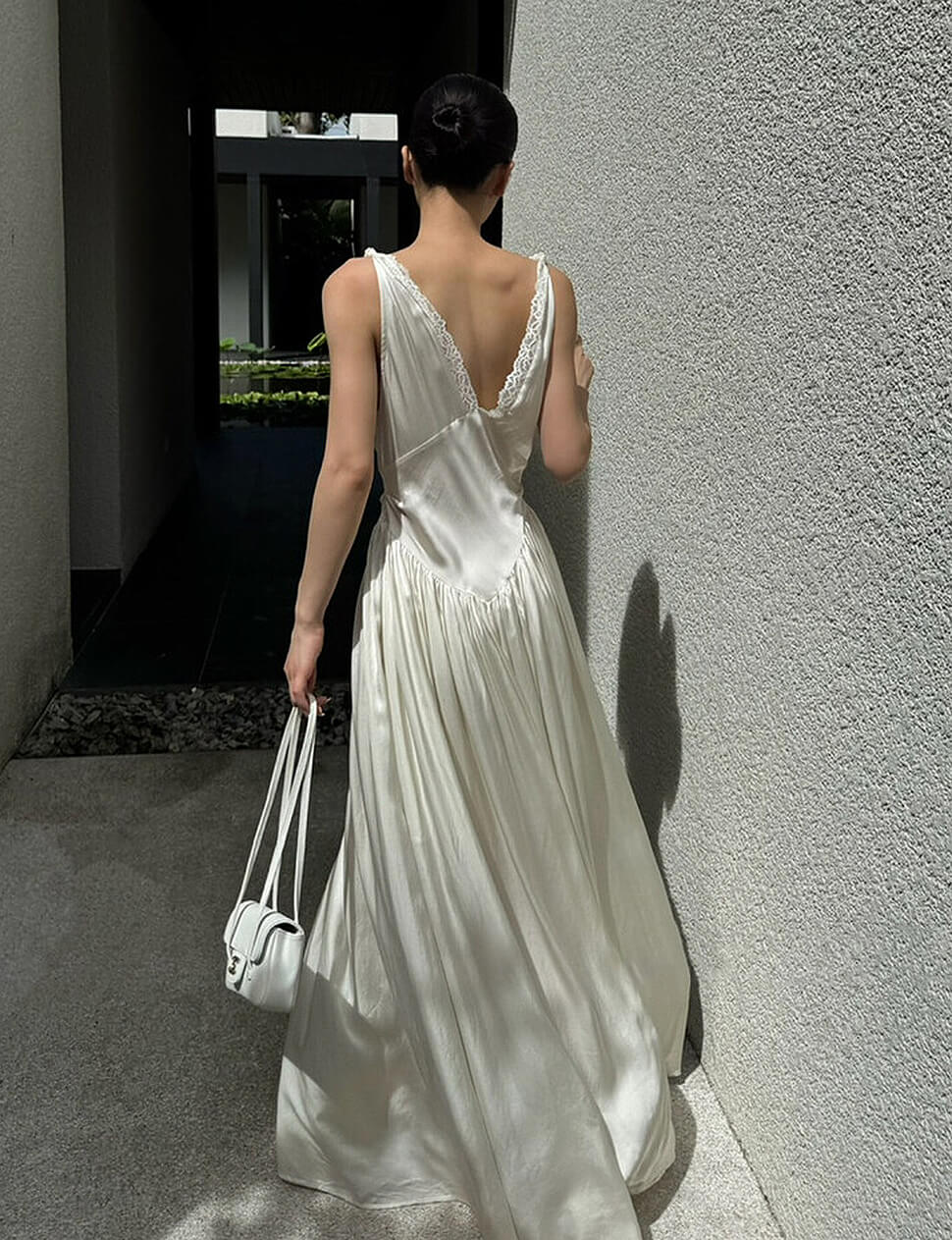 Cream Satin Lace Trim Maxi Dress Cream Satin Lace Trim Maxi Dress