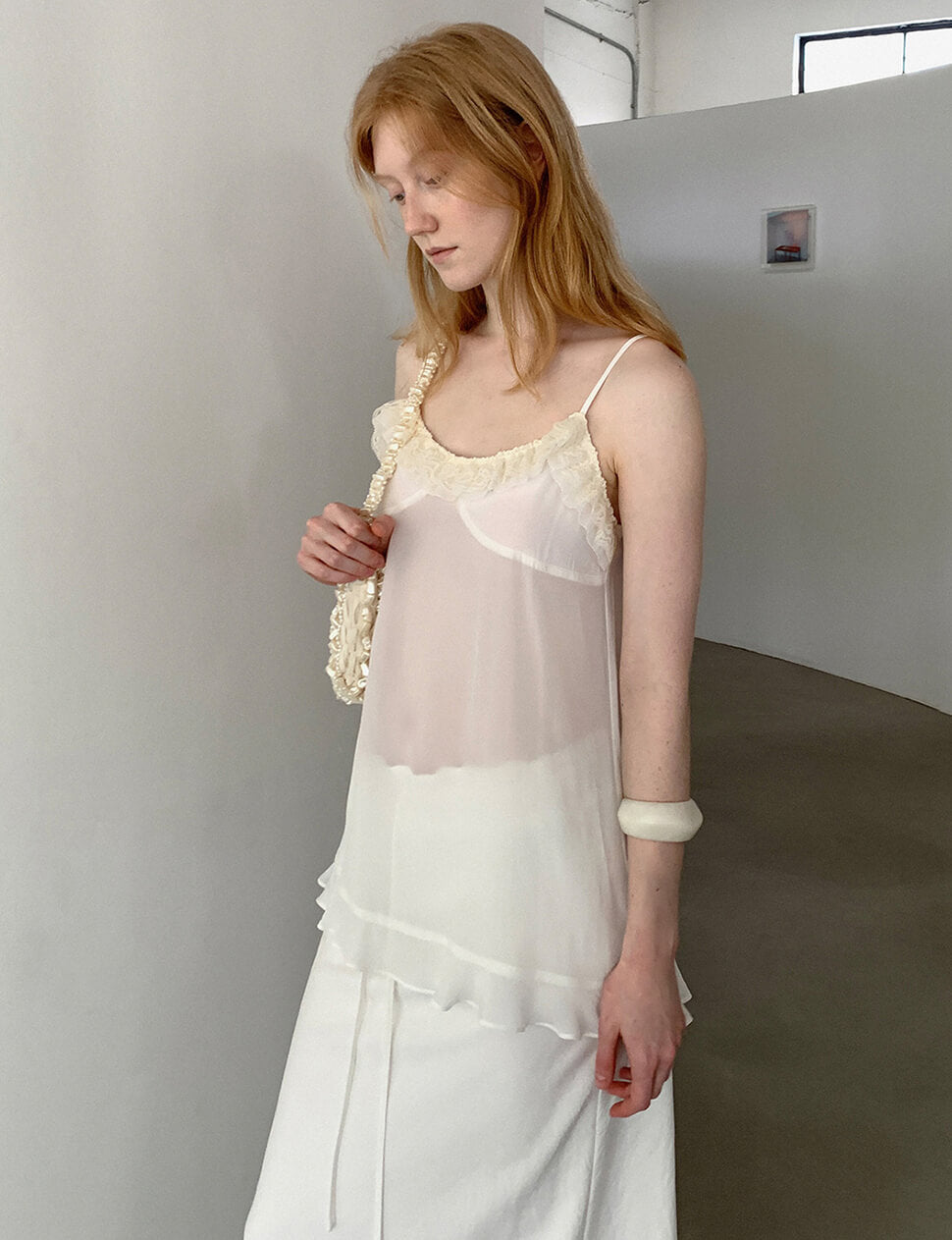 Ivory Sheer Lace-Trim Cami Top-PREORDER