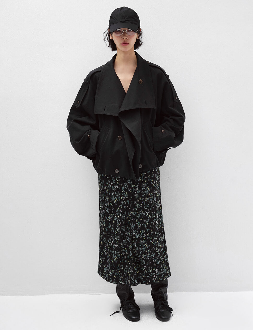 Black Cropped Funnel Neck Trench Jacket-PREORDER