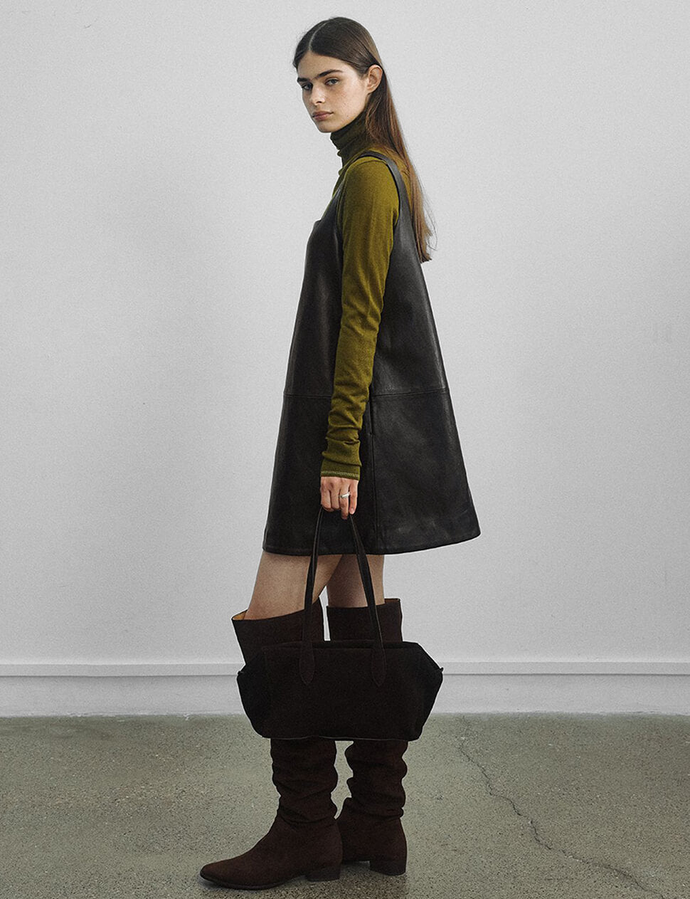 Black Leather Pinafore A-Line Dress-PREORDER