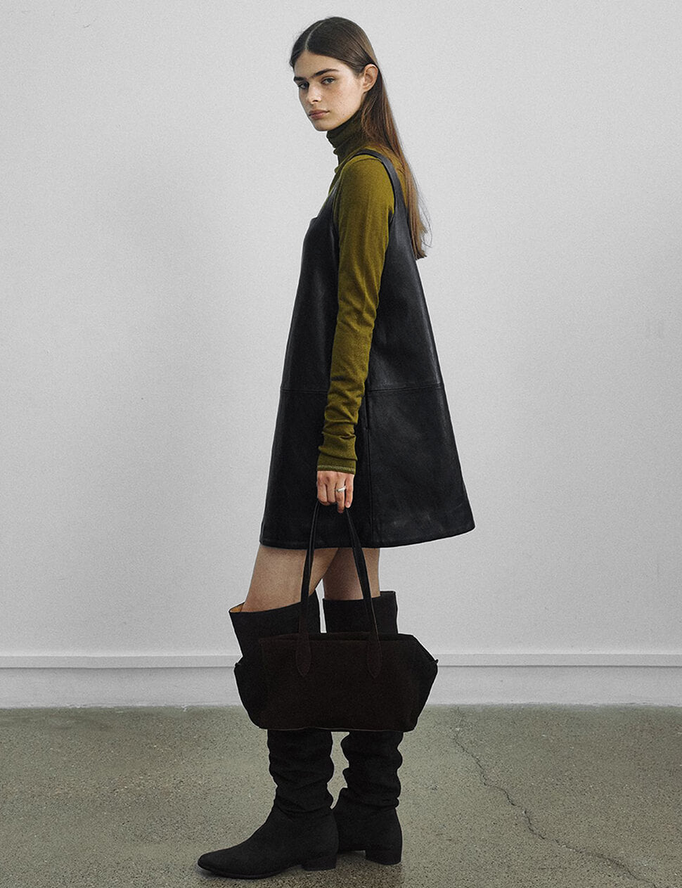 Black Leather Pinafore A-Line Dress-PREORDER