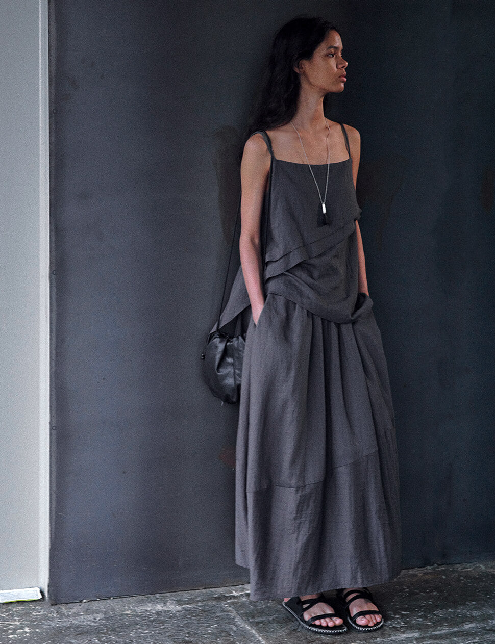 Dark Gray Striped Cocoon Skirt-PREORDER