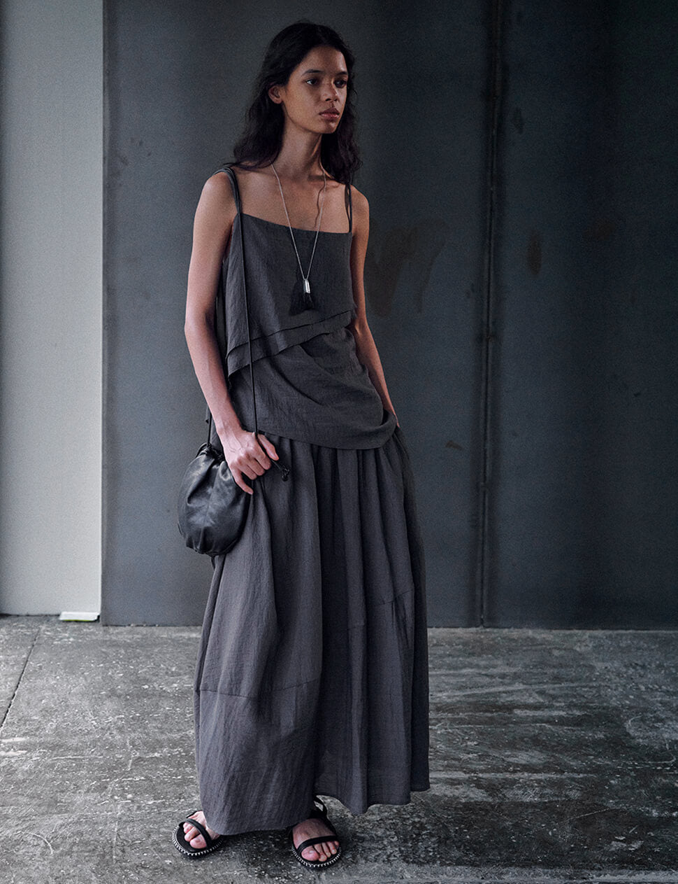 Dark Gray Striped Cocoon Skirt-PREORDER