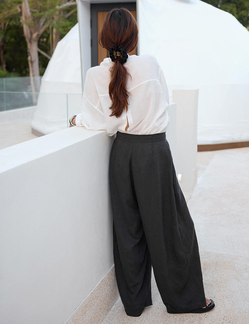 Wrap-Front Wide-Leg Trouser in Grey-PREORDER