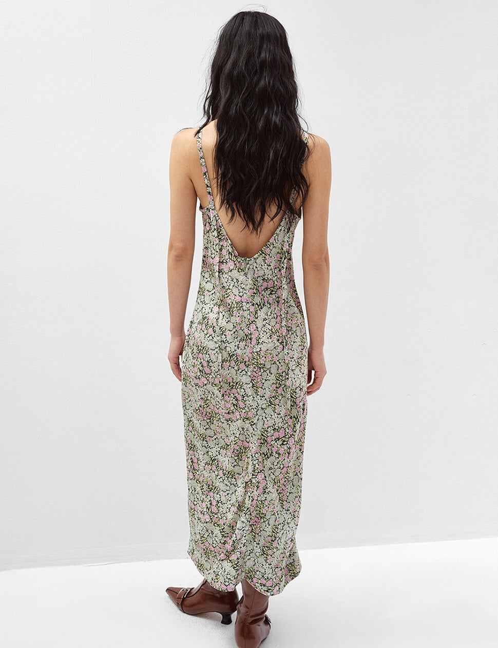 Floral Satin Slip Midi Dress-PREORDER