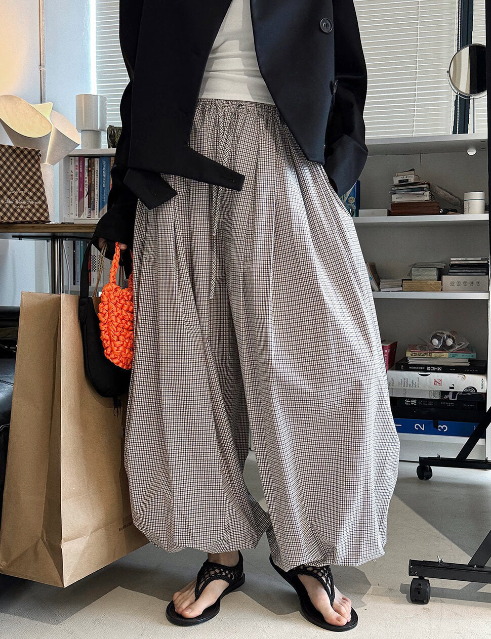 Plaid Harem Balloon Pants-PREORDER