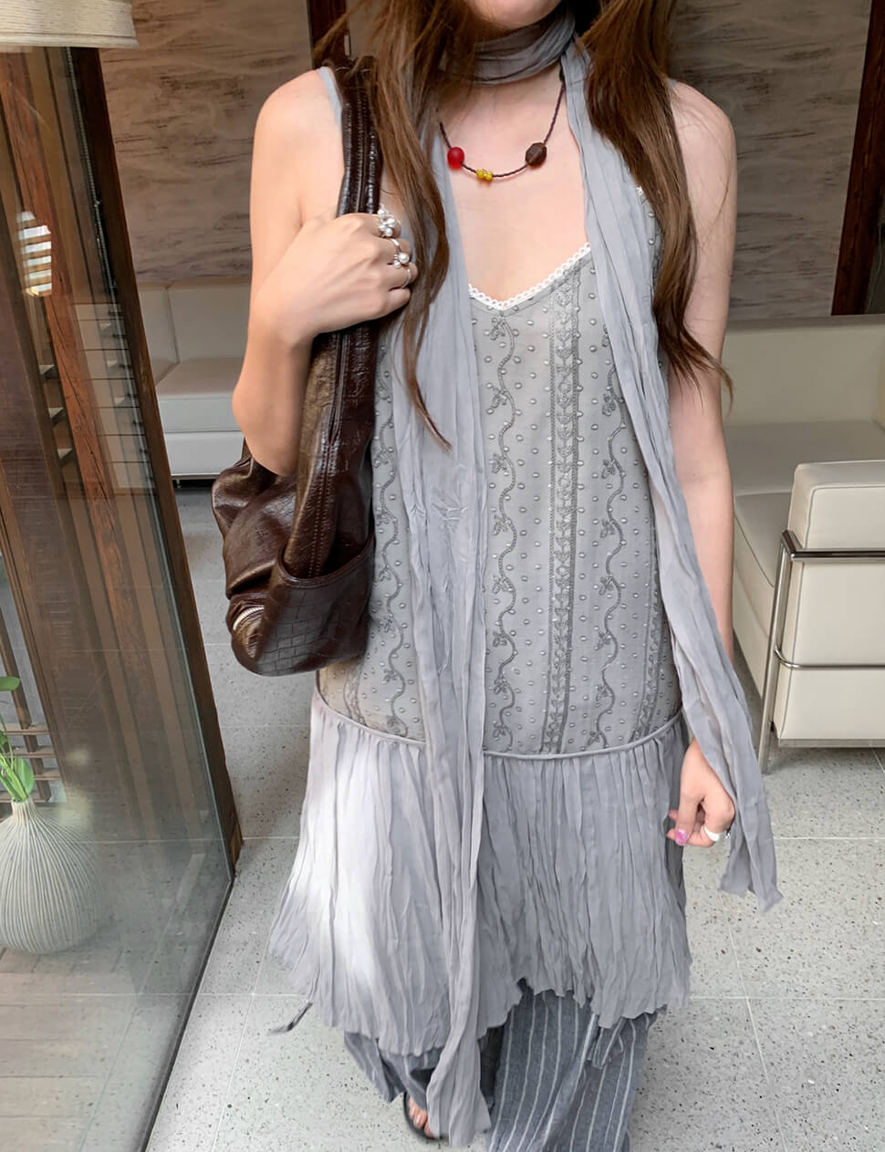 Drop Waist Embroidered Cami Dress-PREORDER