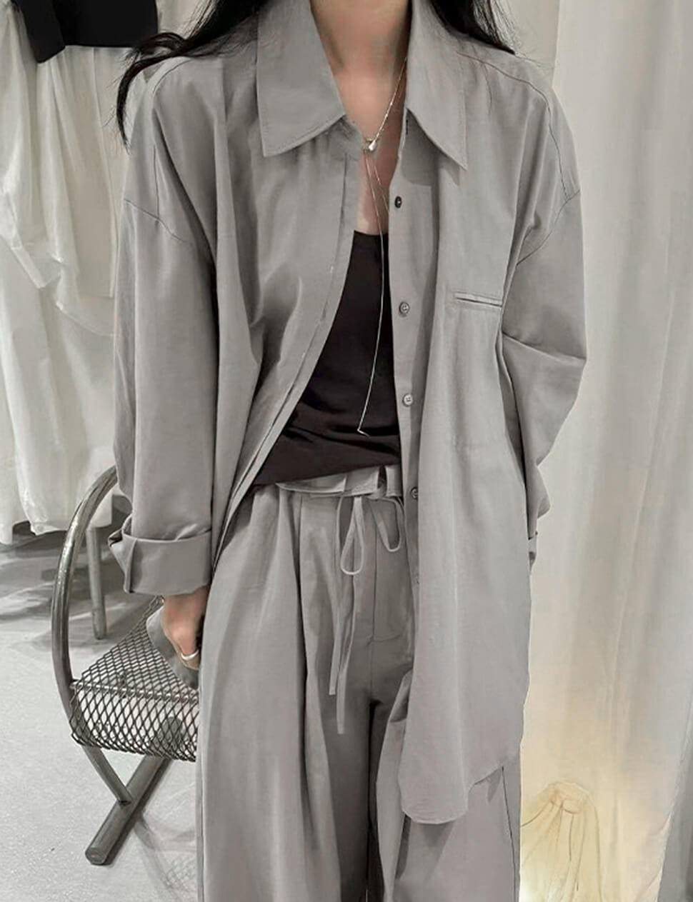 Oversized Button-Down Shirt-PREORDER
