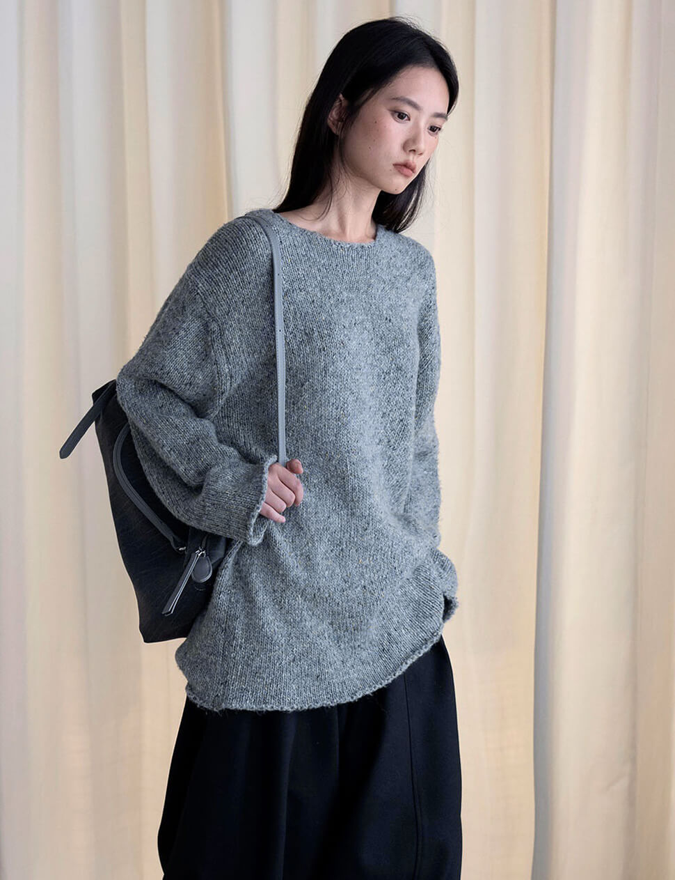 Crew-Neck Oversized Sweater in Grey-PREORDER