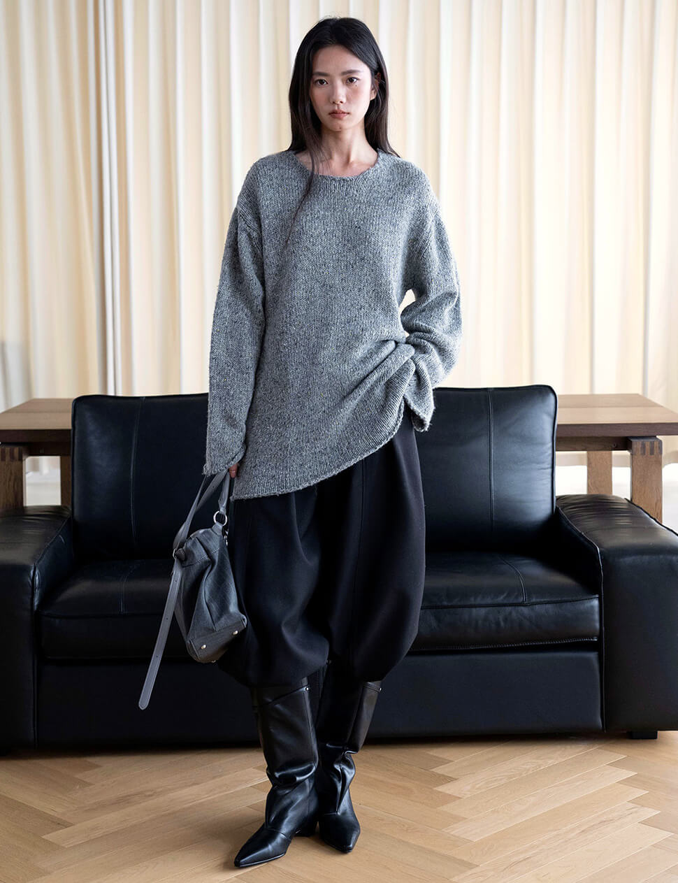 Crew-Neck Oversized Sweater in Grey-PREORDER