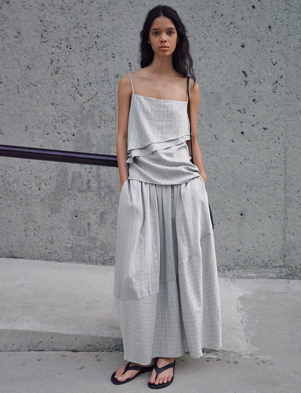 Light Gray Striped Cocoon Skirt-PREORDER
