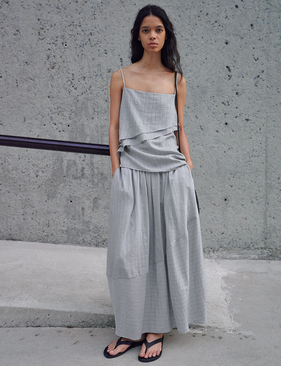 Light Gray Striped Cocoon Skirt-PREORDER