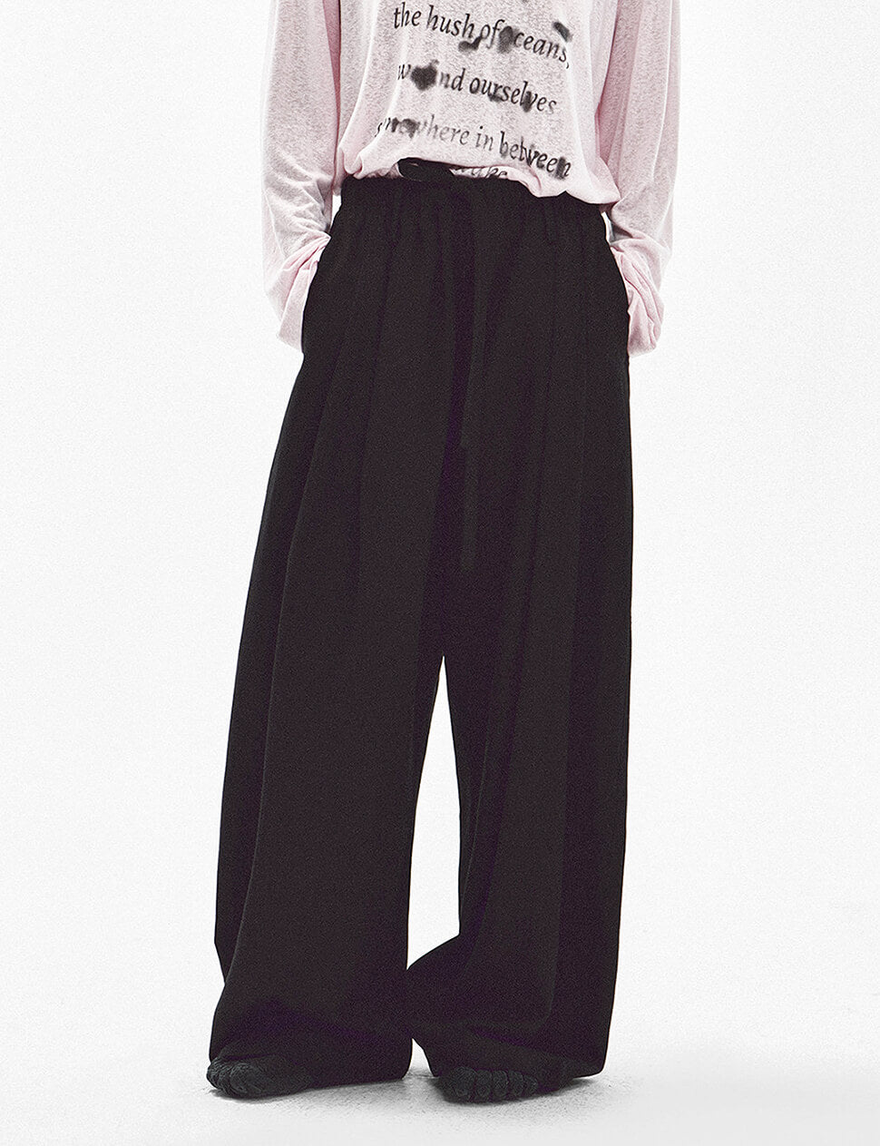 Wide-Leg Drawstring Trousers in Black-PREORDER