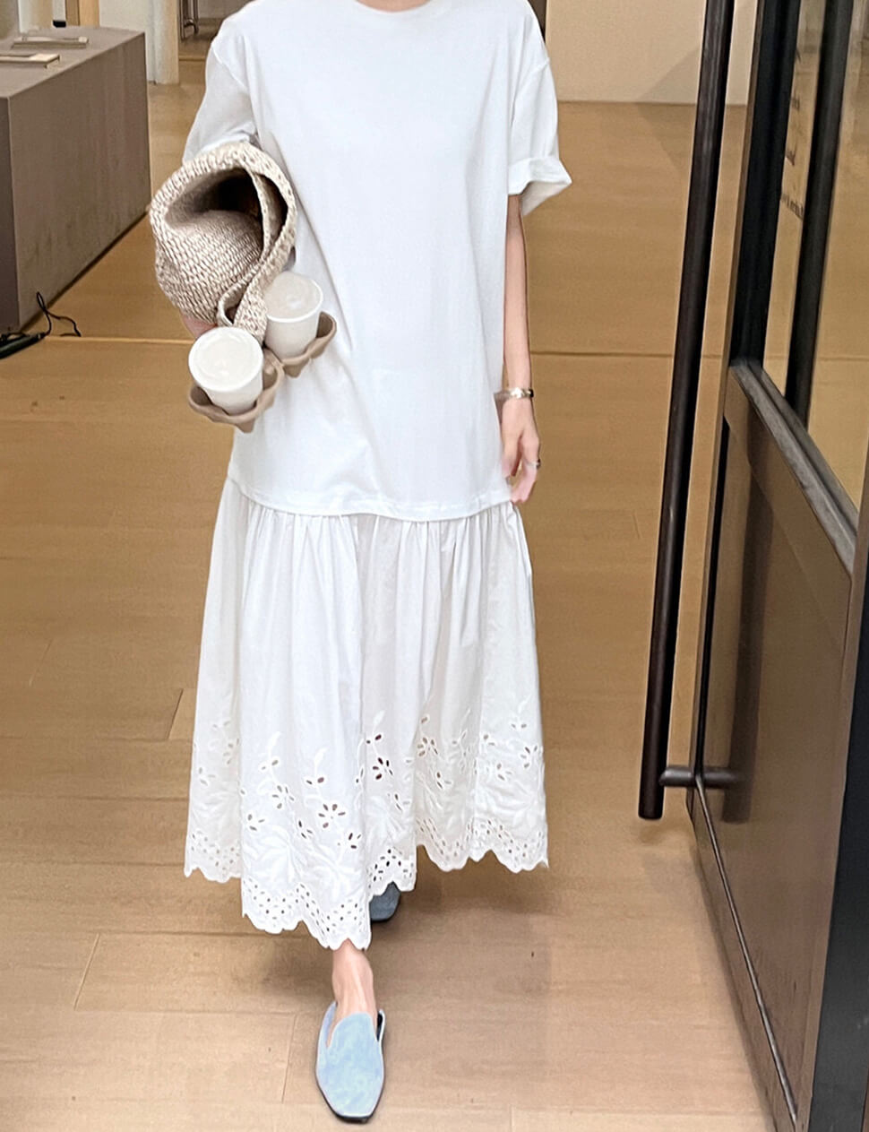 White Eyelet Tee Dress-BESTSELLER White Eyelet Tee Dress-BESTSELLER