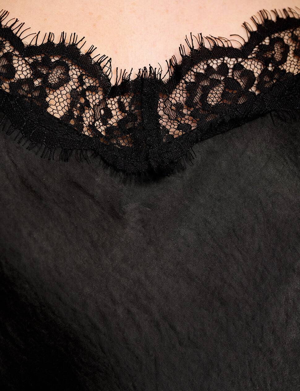 Black Satin Lace Slip Dress