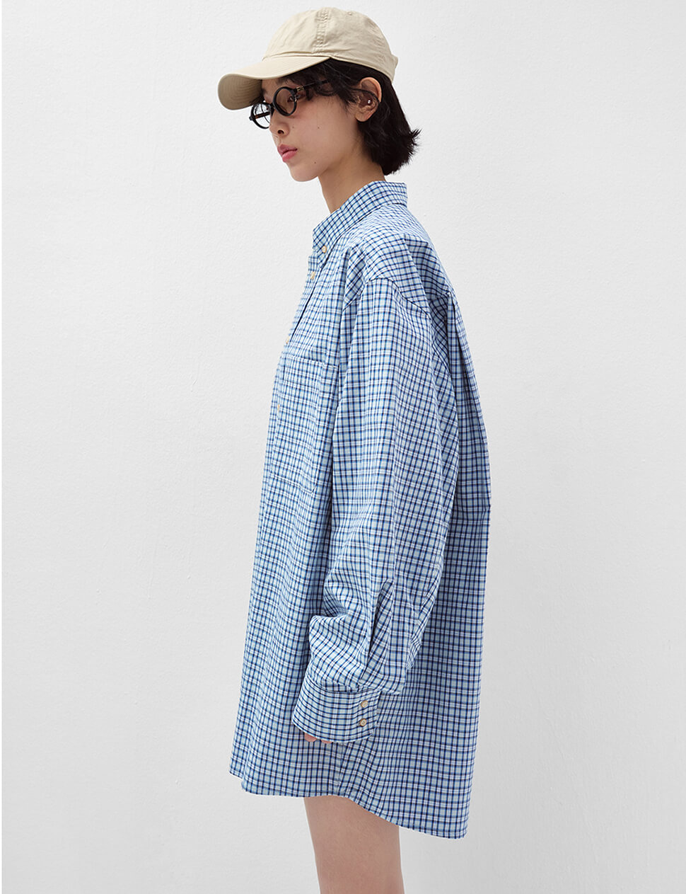 Pale Blue Oversized Plaid Shirt-PREORDER