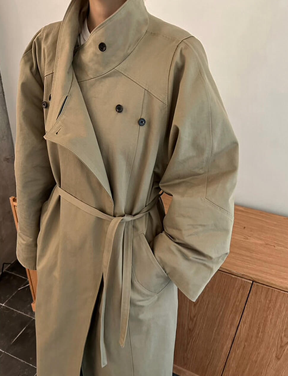 Button High Neck Trench Coat -PREORDER