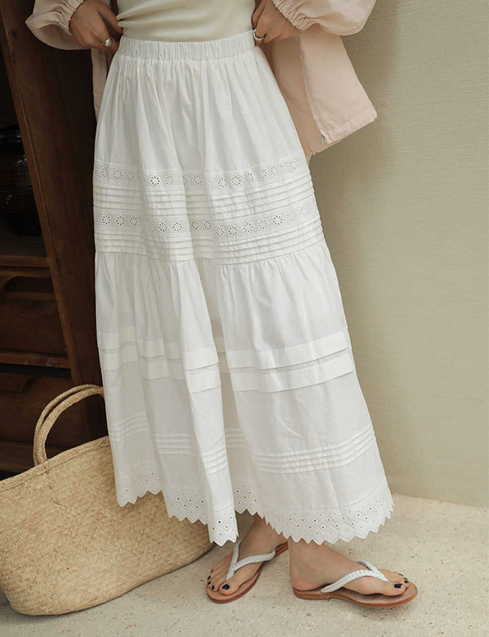 Cotton Eyelet Midi-Skirt