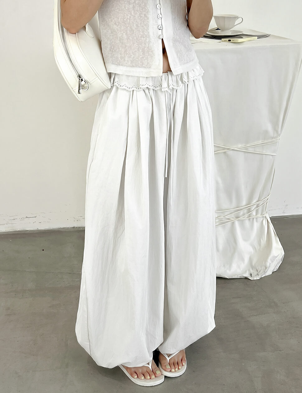 Eyelet-Trim Balloon Pants-PREORDER