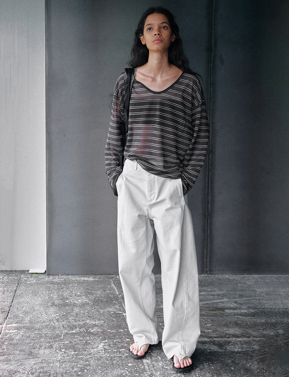 High-Waisted  Relaxed Twill Trouser in Light Pebble-PREORDER