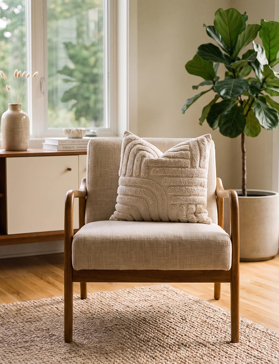 Ivory Tufted Geometric Pillow Cover