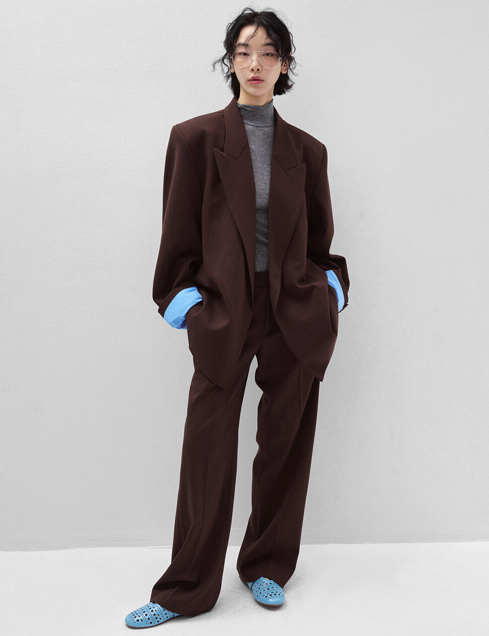 Brown Oversized Blazer with Blue Contrast Lining-PREORDER