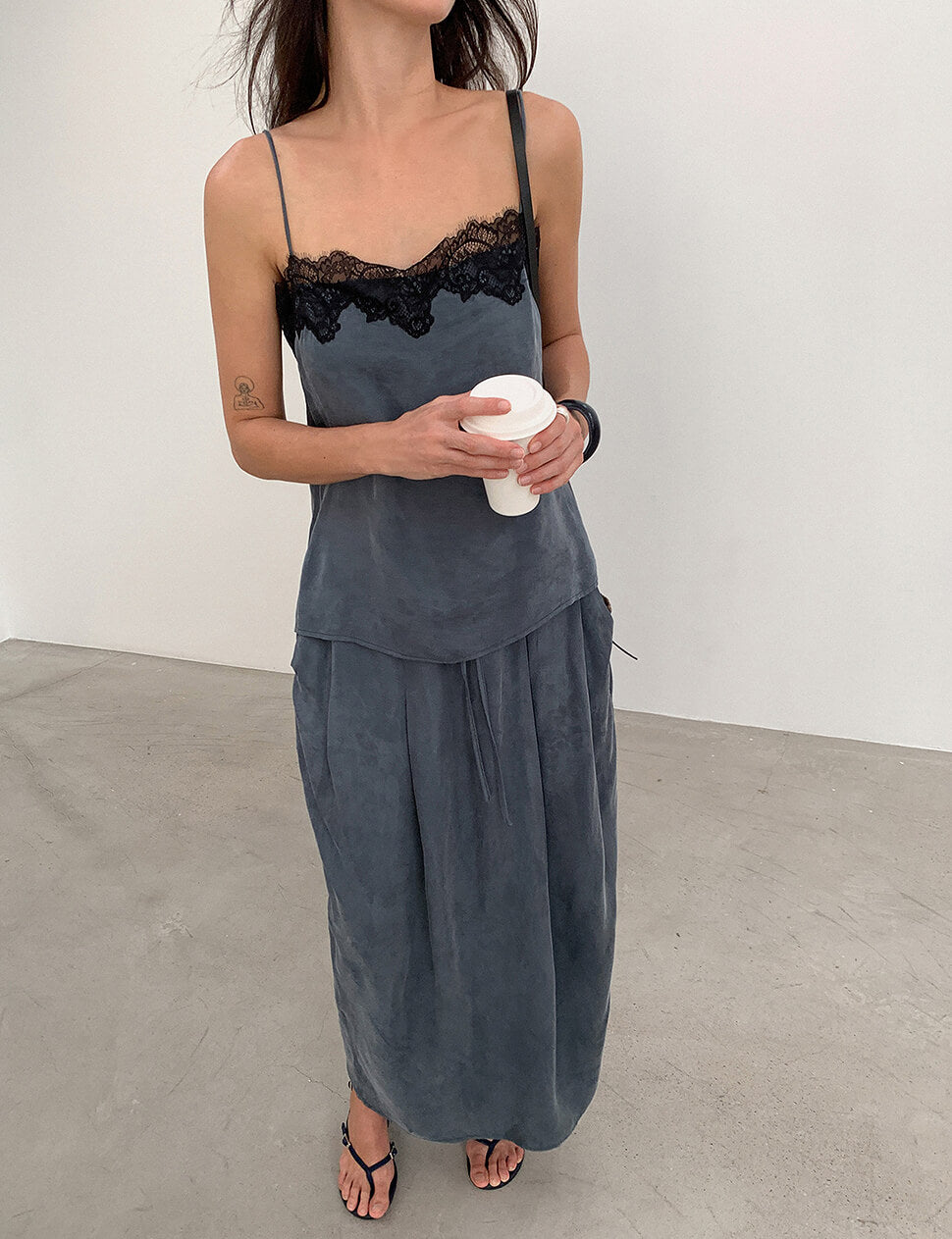 Lace Trim Slip Cami Top in Slate-PREORDER