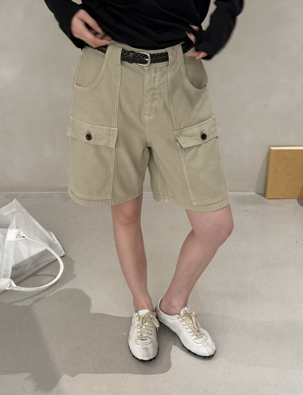 Khaki Cotton Cargo Shorts-PREORDER