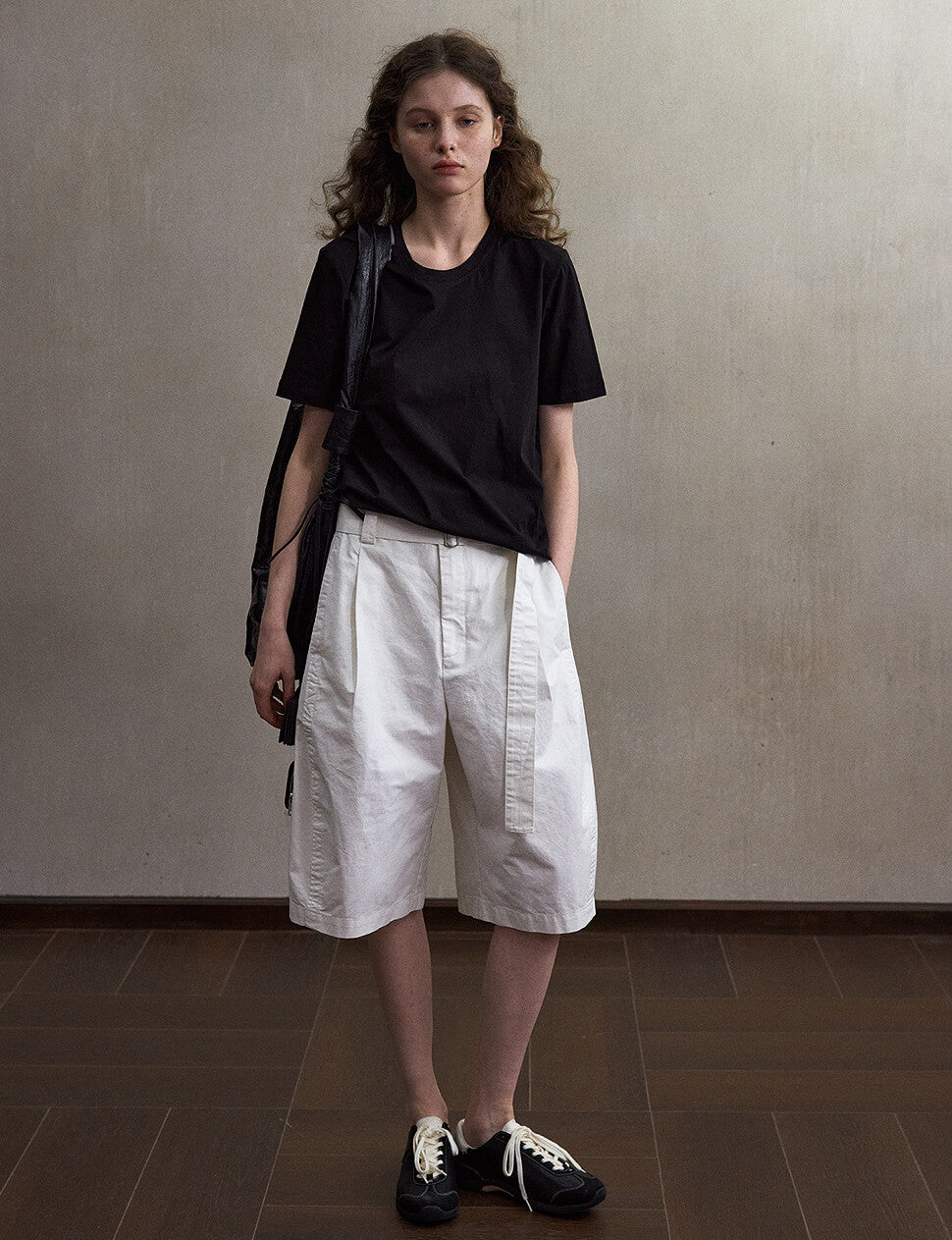 White Belted Wide Leg Bermuda Shorts-PREORDER