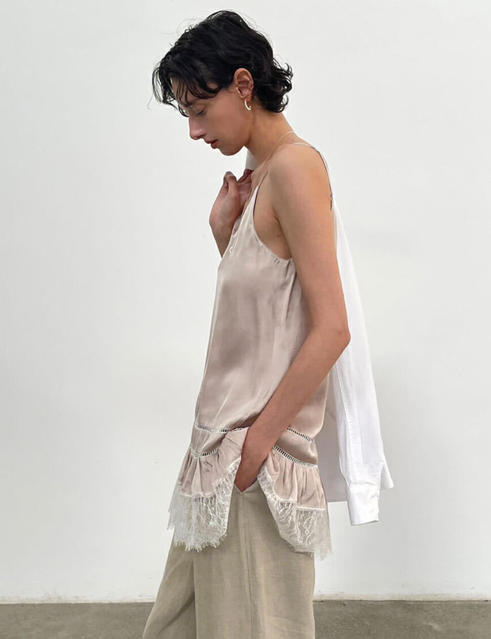 Lace Hem Satin Tank