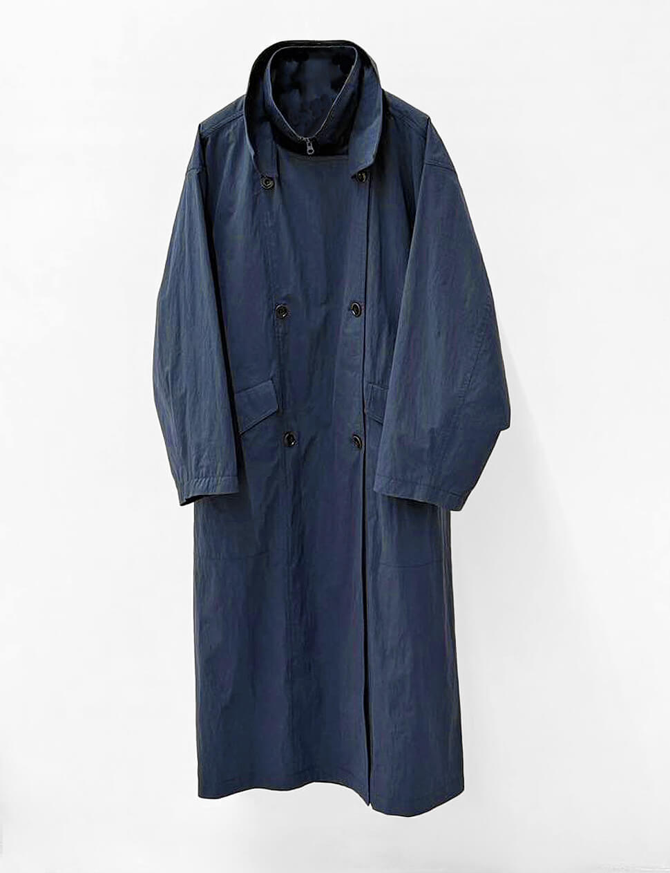 Navy Funnel Neck Zip Trench Coat-PREORDER