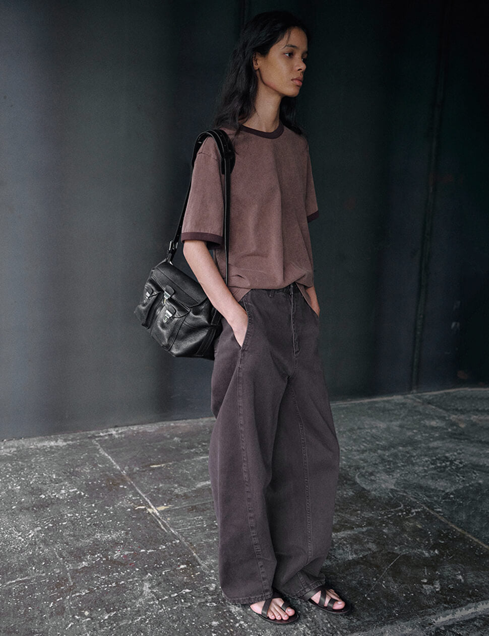 High-Waisted  Relaxed Twill Trouser in Brown-PREORDER