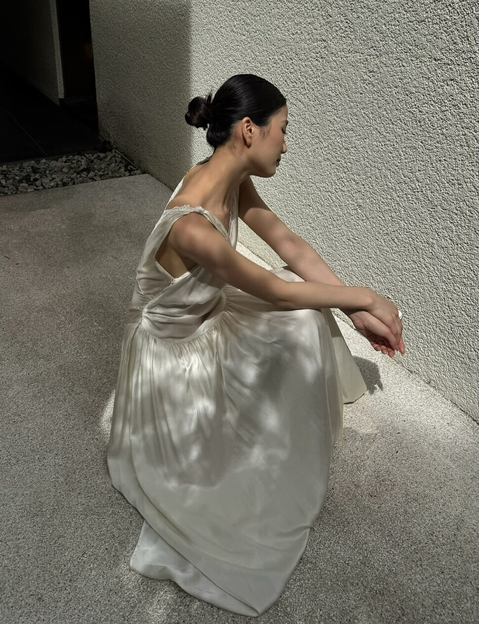 Cream Satin Lace Trim Maxi Dress Cream Satin Lace Trim Maxi Dress