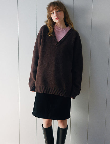 Brown Two-Tone Wool Sweater