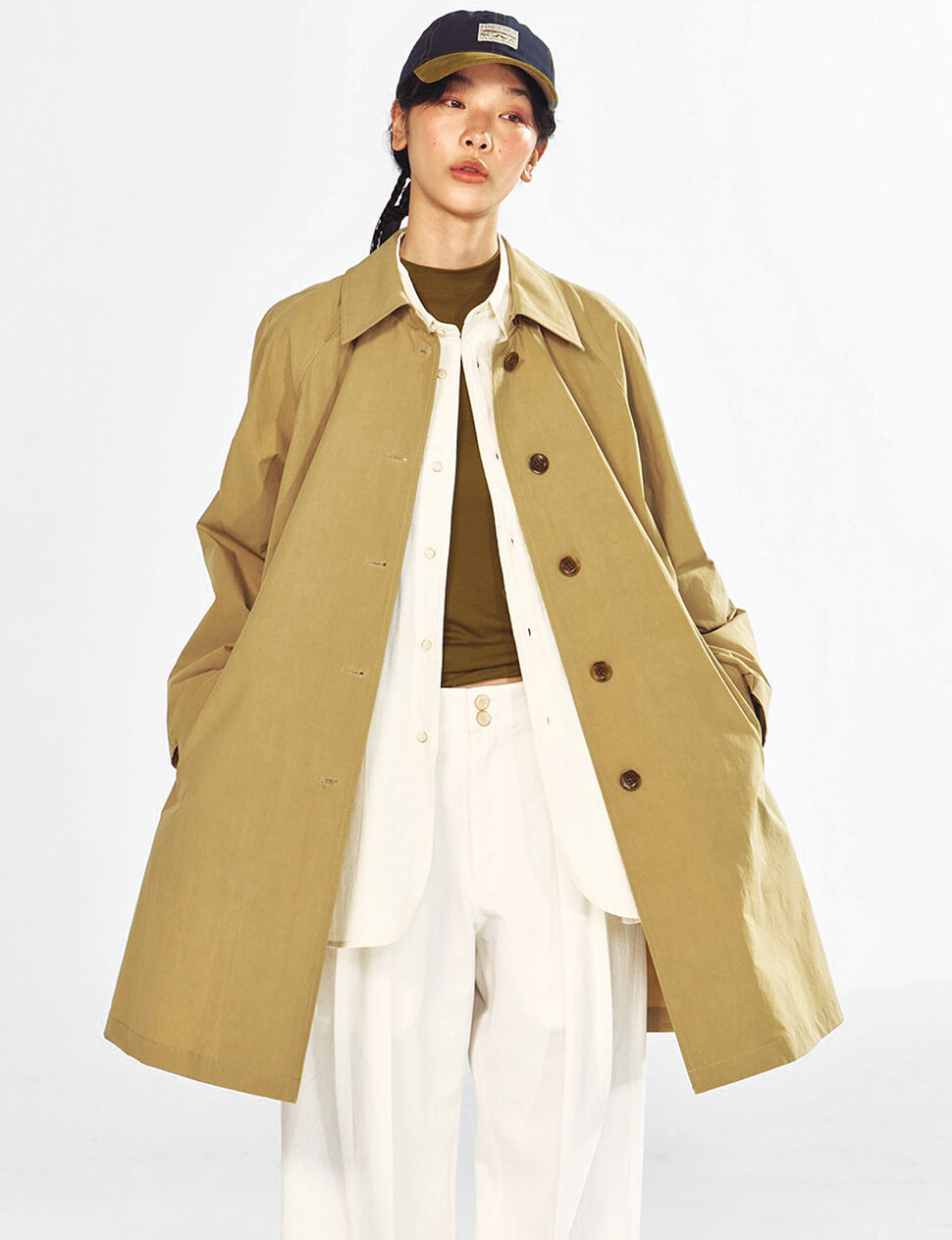 Khaki Oversized Single-Breasted Trench Coat-PREORDER