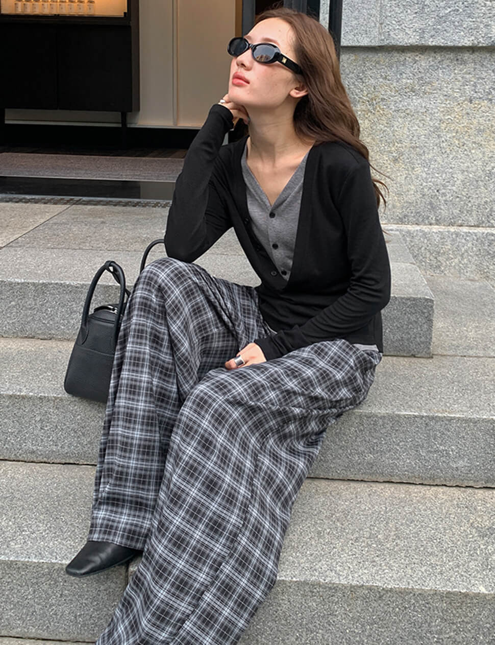 Black and Grey Plaid Wide-Leg Pants XS Black and Grey Plaid Wide-Leg Pants XS