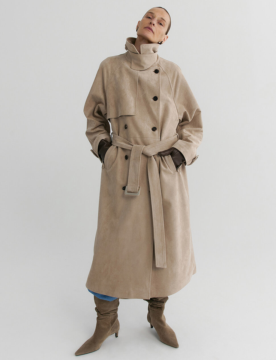 Tan Suede Trench Coat -PREORDER
