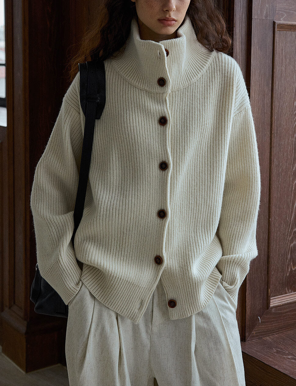 Ivory Funnel Neck Cardigan -PREORDER