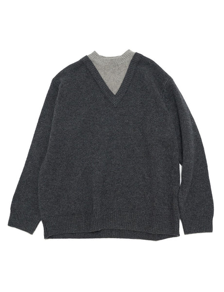 Grey Two-Tone Wool Sweater-PREORDER