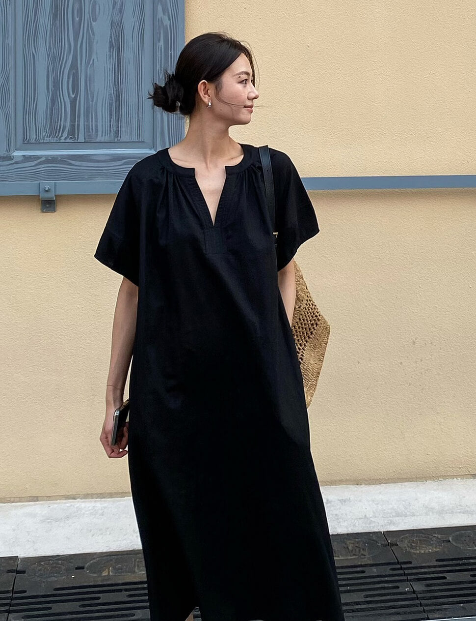 V-Neck Linen Caftan Dress-PREORDER