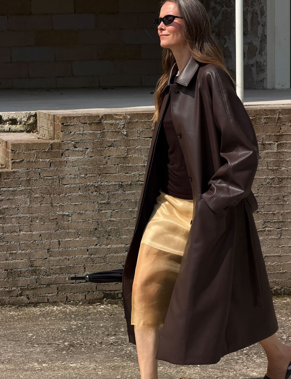 Brown Belted Faux Leather Trench Coat-PREORDER