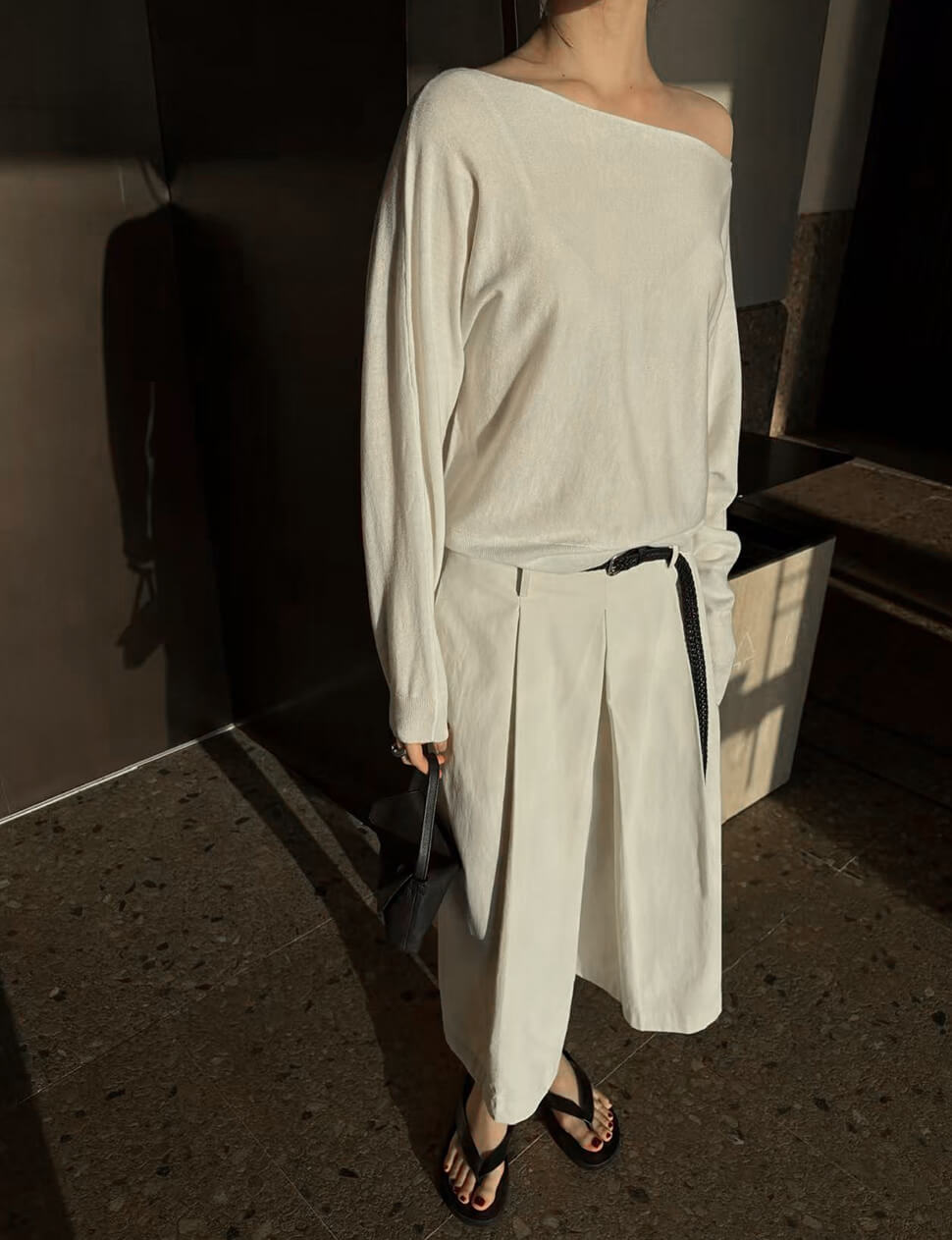 Beige Braided Pleated Long Shorts-PREORDER