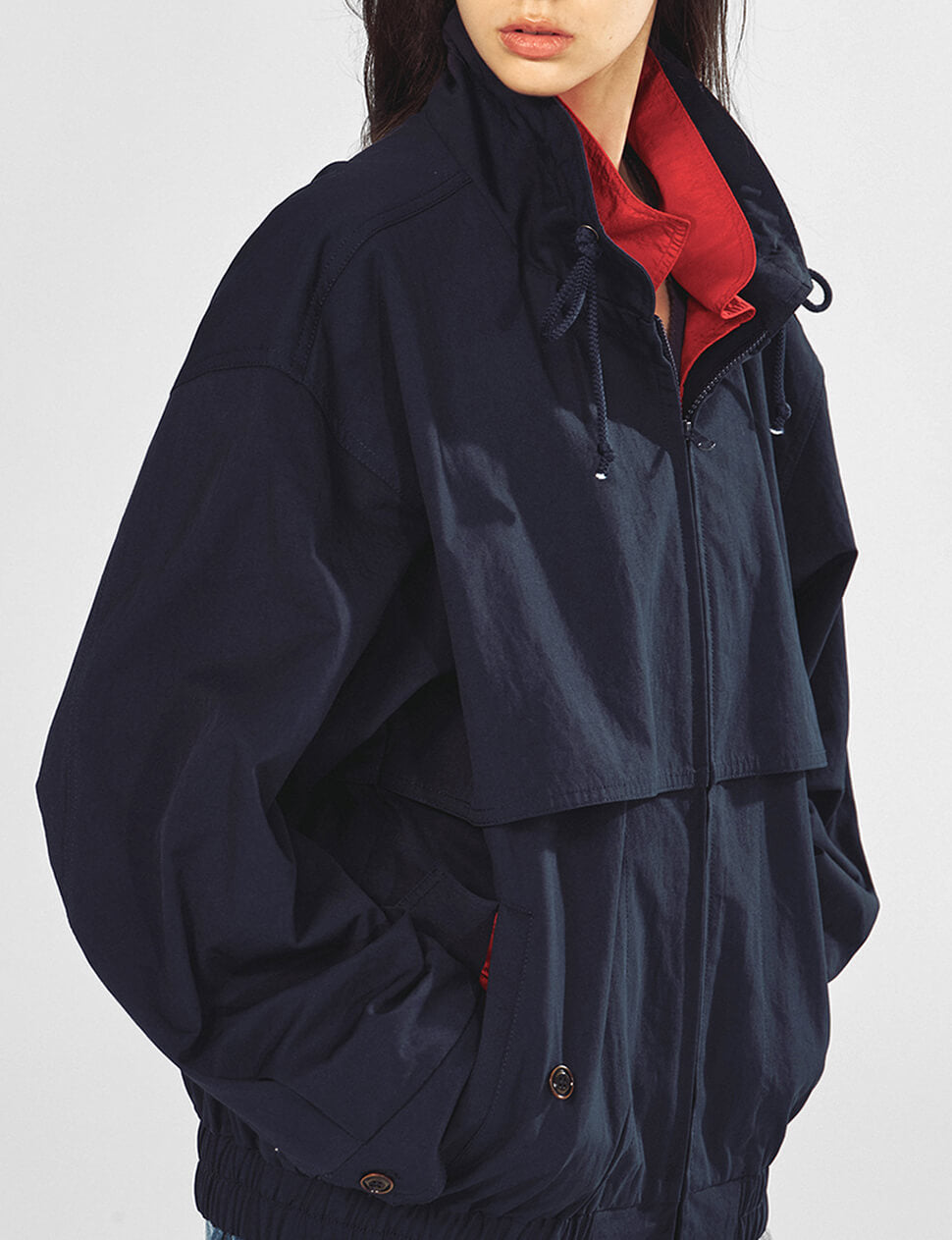 Layered Track Jacket in Navy and Red-PREORDER